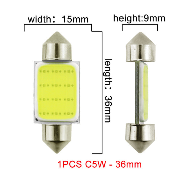 1x LED COB Festoon 12V White bulbs for cars License plate Interior Reading Light 6500K 12SMD