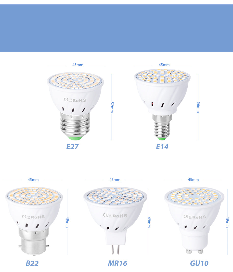 GU10 LED E27 Lamp E14 Spotlight Bulb 48 60 80leds lampara 220V Spot light