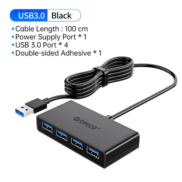 USB HUB 4 Port USB 3.0 Splitter With Micro USB Power Port Multiple High Speed OTG Adapter