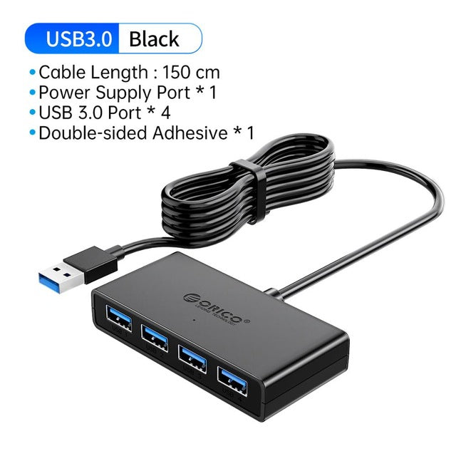 USB HUB 4 Port USB 3.0 Splitter With Micro USB Power Port Multiple High Speed OTG Adapter