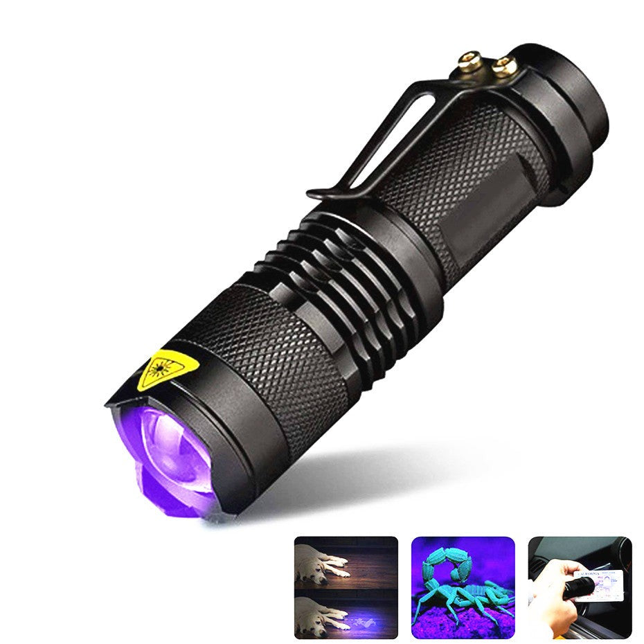 LED UV Flashlight Ultraviolet Torch With Zoom Function Mini UV Black Light