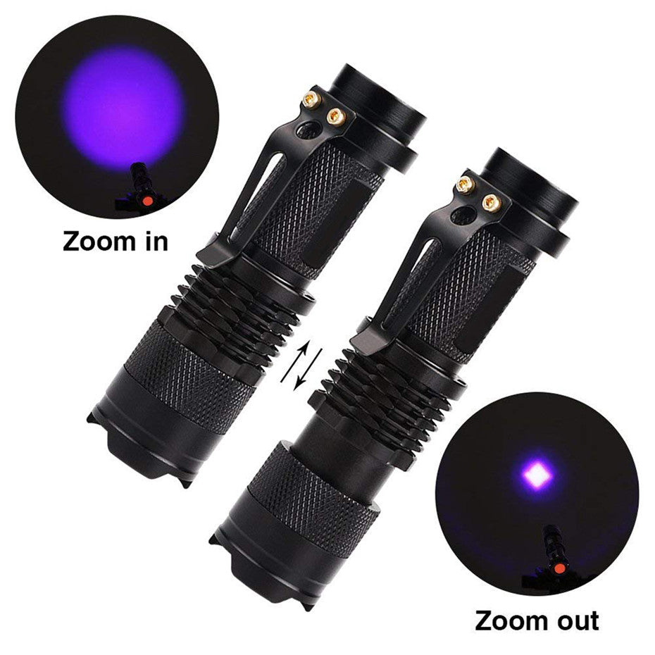 LED UV Flashlight Ultraviolet Torch With Zoom Function Mini UV Black Light