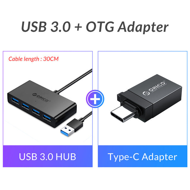 USB HUB 4 Port USB 3.0 Splitter With Micro USB Power Port Multiple High Speed OTG Adapter