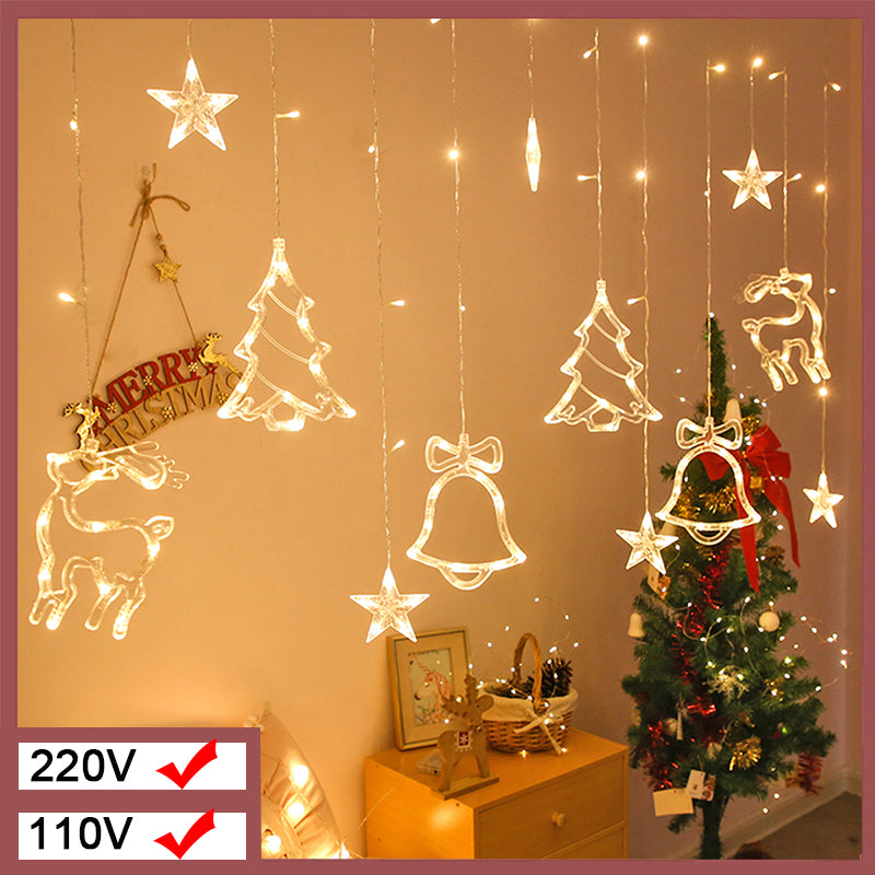 LED Deer Star Moon Curtain Light Christmas Garland String Fairy Lights Outdoor For Home Decor