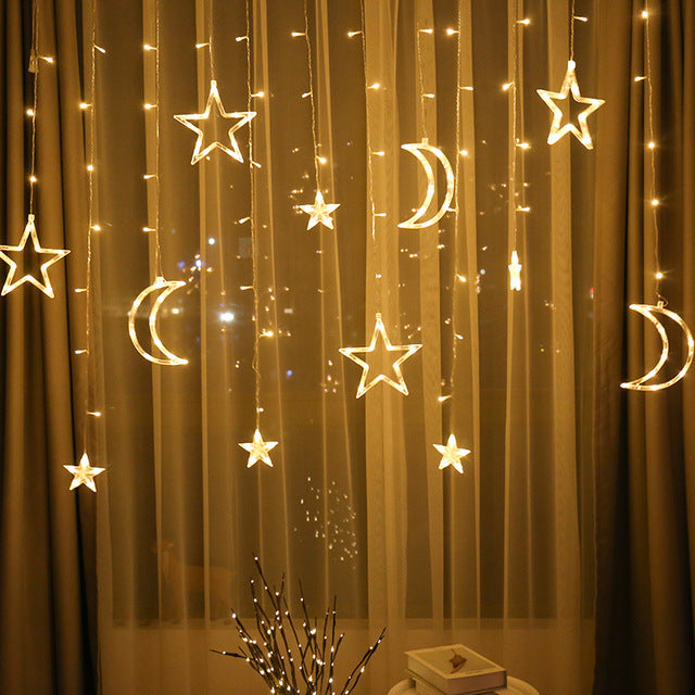 LED Deer Star Moon Curtain Light Christmas Garland String Fairy Lights Outdoor For Home Decor