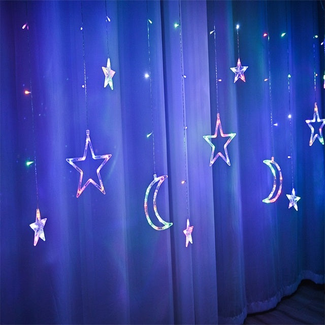 LED Deer Star Moon Curtain Light Christmas Garland String Fairy Lights Outdoor For Home Decor