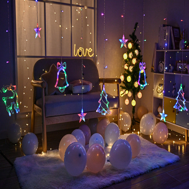 LED Deer Star Moon Curtain Light Christmas Garland String Fairy Lights Outdoor For Home Decor