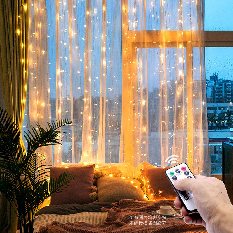 LED Christmas Fairy String Lights Remote Control USB Curtain Lamp