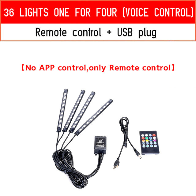 Led Car Foot Ambient Light With USB Cigarette Lighter Backlight Music Control App RGB Auto