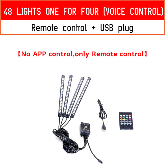 Led Car Foot Ambient Light With USB Cigarette Lighter Backlight Music Control App RGB Auto