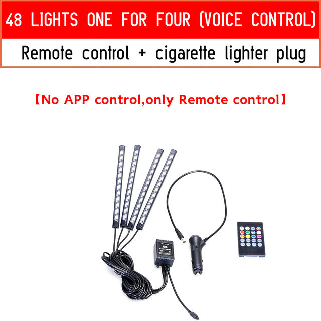 Led Car Foot Ambient Light With USB Cigarette Lighter Backlight Music Control App RGB Auto