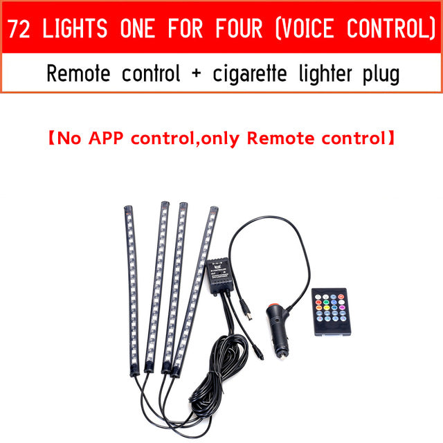 Led Car Foot Ambient Light With USB Cigarette Lighter Backlight Music Control App RGB Auto