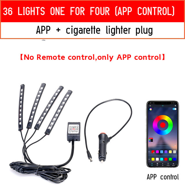 Led Car Foot Ambient Light With USB Cigarette Lighter Backlight Music Control App RGB Auto