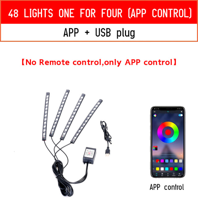 Led Car Foot Ambient Light With USB Cigarette Lighter Backlight Music Control App RGB Auto