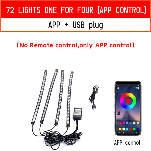 Led Car Foot Ambient Light With USB Cigarette Lighter Backlight Music Control App RGB Auto