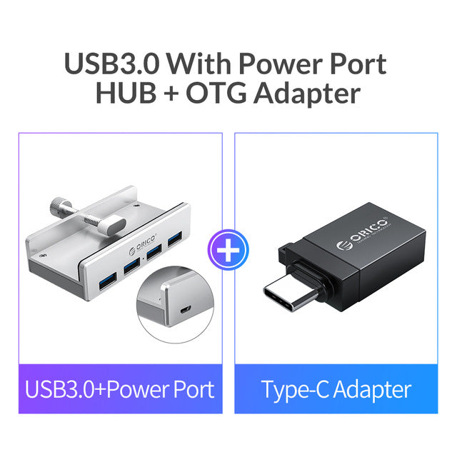 Clip-type USB 3.0 HUB Aluminum External Multi 4 Ports USB Splitter Adapter Computer Accessories