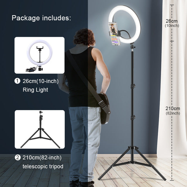 Selfie Ring Light Photography Led Rim Of Lamp With Mobile Holder Support Tripod Stand