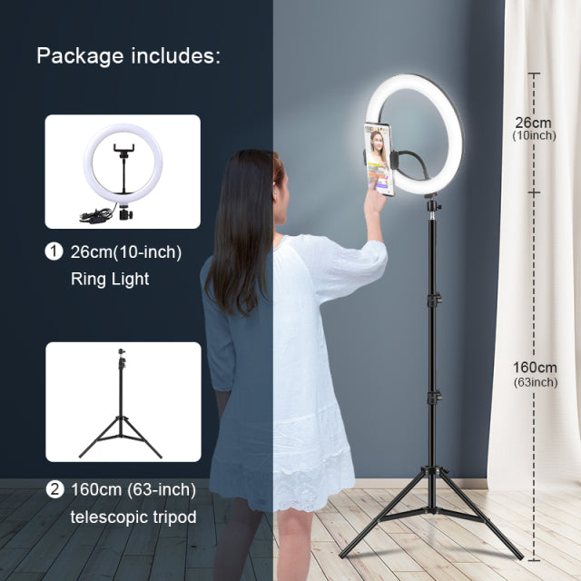 Selfie Ring Light Photography Led Rim Of Lamp With Mobile Holder Support Tripod Stand