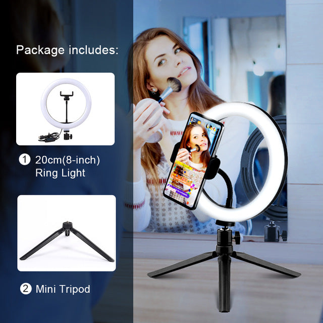 Selfie Ring Light Photography Led Rim Of Lamp With Mobile Holder Support Tripod Stand