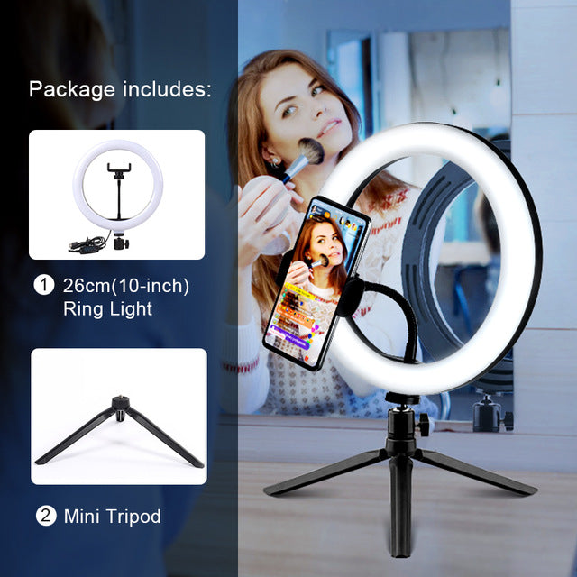 Selfie Ring Light Photography Led Rim Of Lamp With Mobile Holder Support Tripod Stand