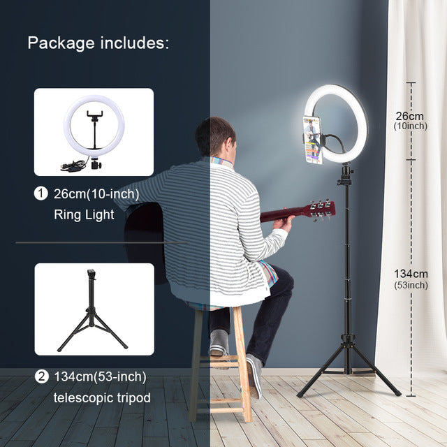 Selfie Ring Light Photography Led Rim Of Lamp With Mobile Holder Support Tripod Stand