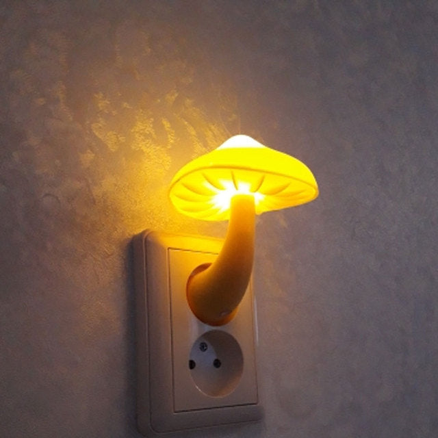 Led Night Light Mushroom Wall Socket Lamp Sensor Bedroom Light Home Decoration