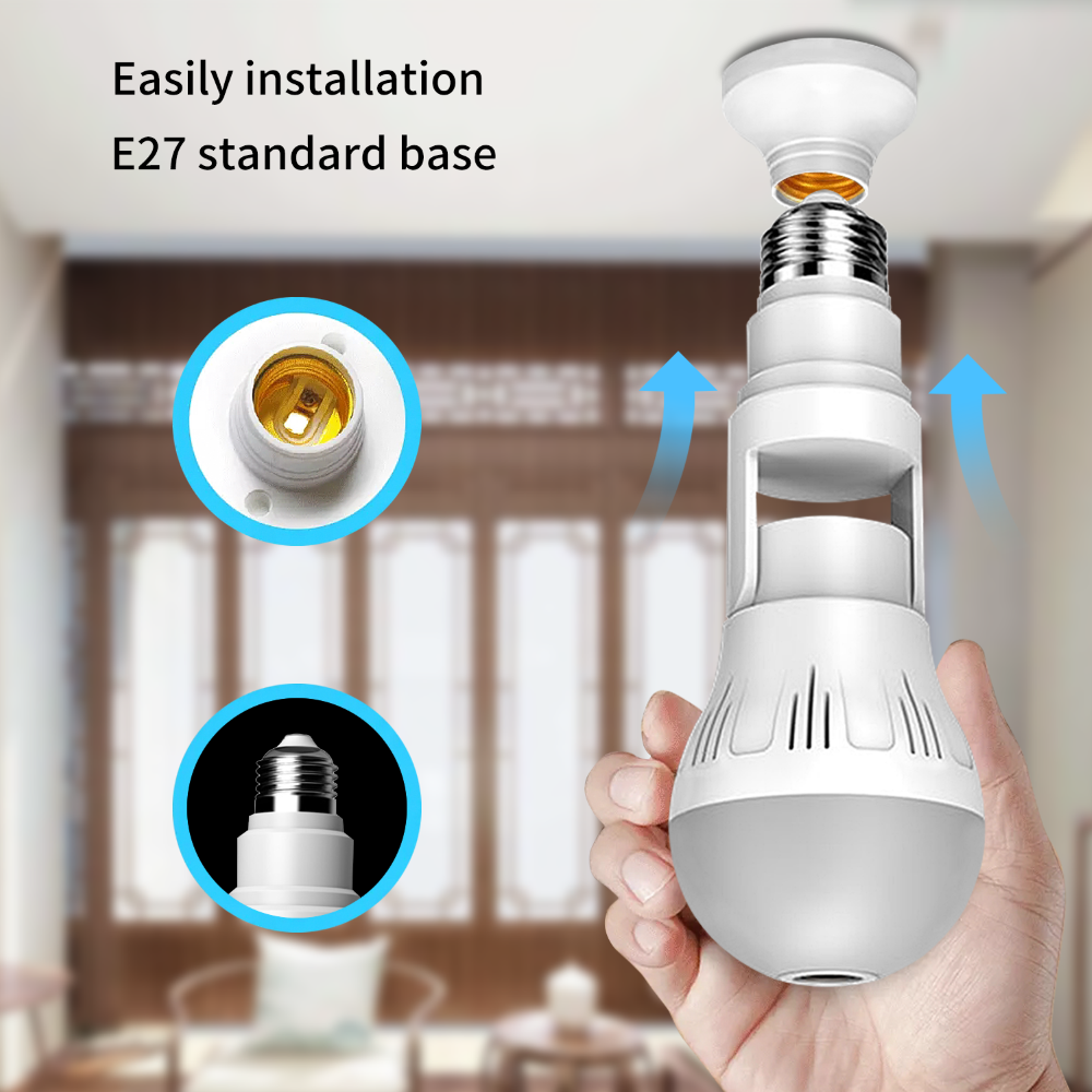 360 Wifi Panorama Camera Bulb 3MP Panoramic Night Vision Two way audio Home security