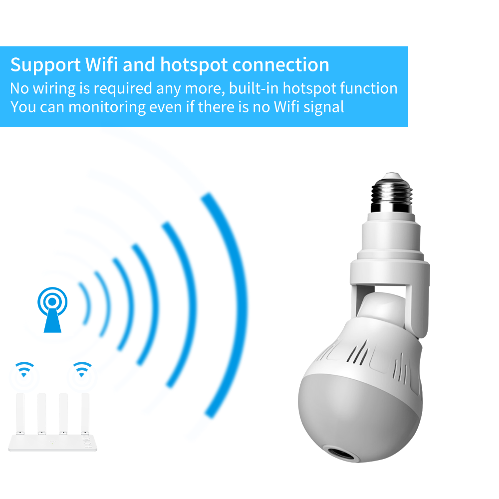 360 Wifi Panorama Camera Bulb 3MP Panoramic Night Vision Two way audio Home security