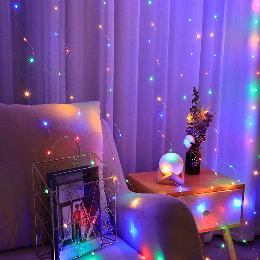 Rainbow LED Garland Curtain Lights Fairy String Remote Control USB Lamp