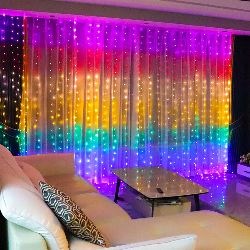 Rainbow LED Garland Curtain Lights Fairy String Remote Control USB Lamp