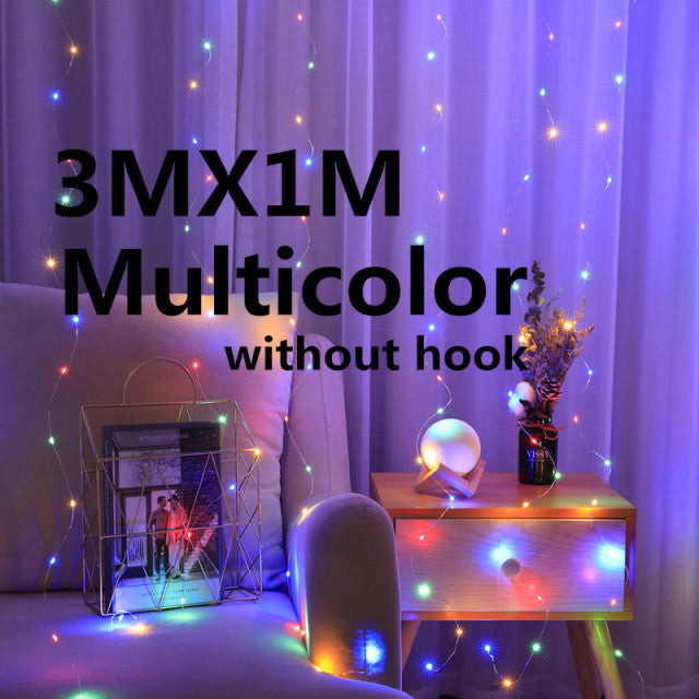 Rainbow LED Garland Curtain Lights Fairy String Remote Control USB Lamp