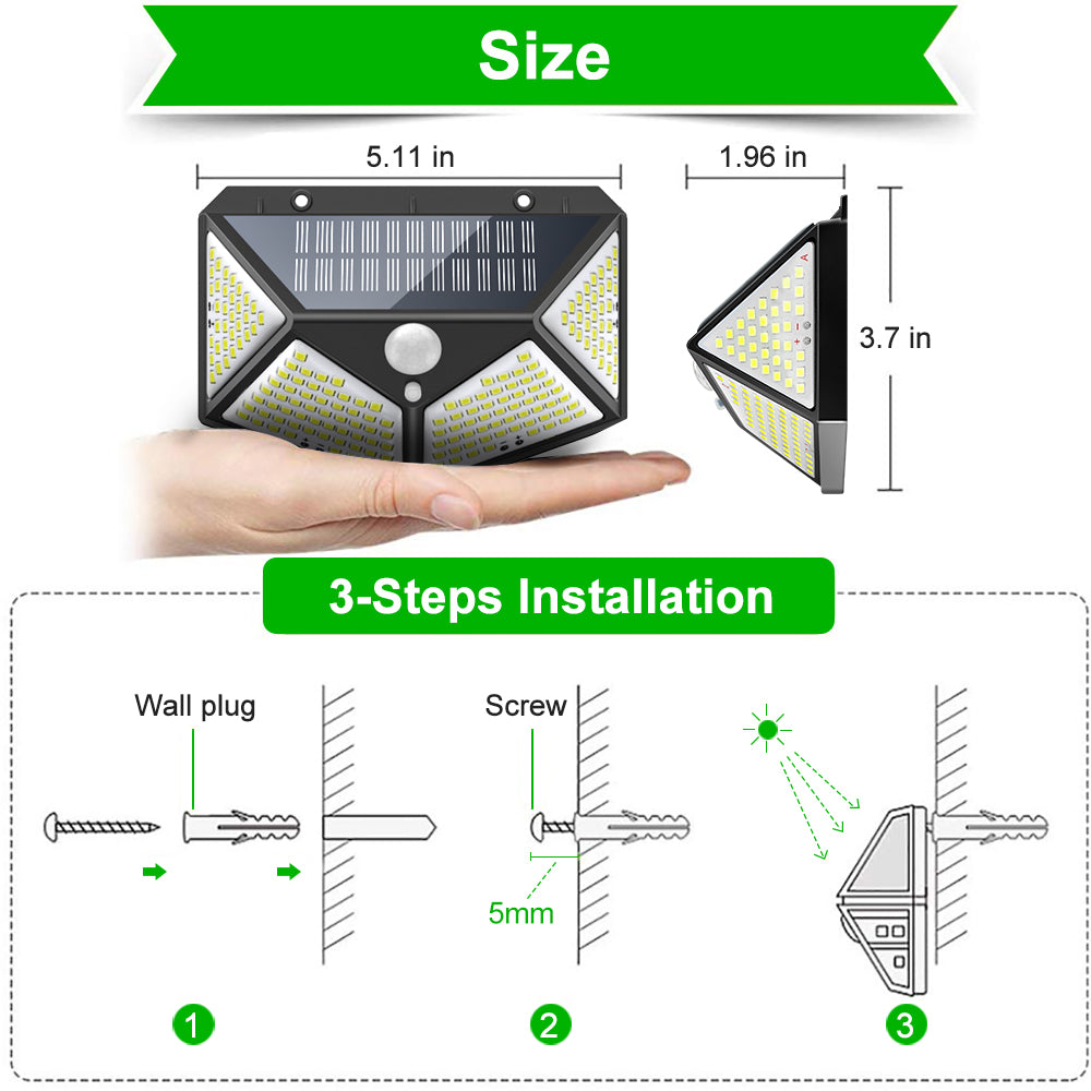 180 100 LED Solar Light Outdoor Solar Lamp with Motion Sensor Solar LED Light Waterproof