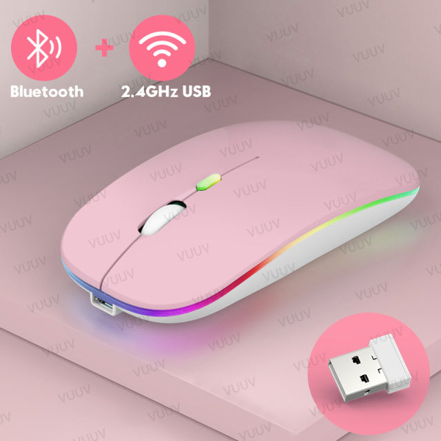 Bluetooth Wireless Mouse For Computer With RGB Backlight Rechargeable USB Mouse