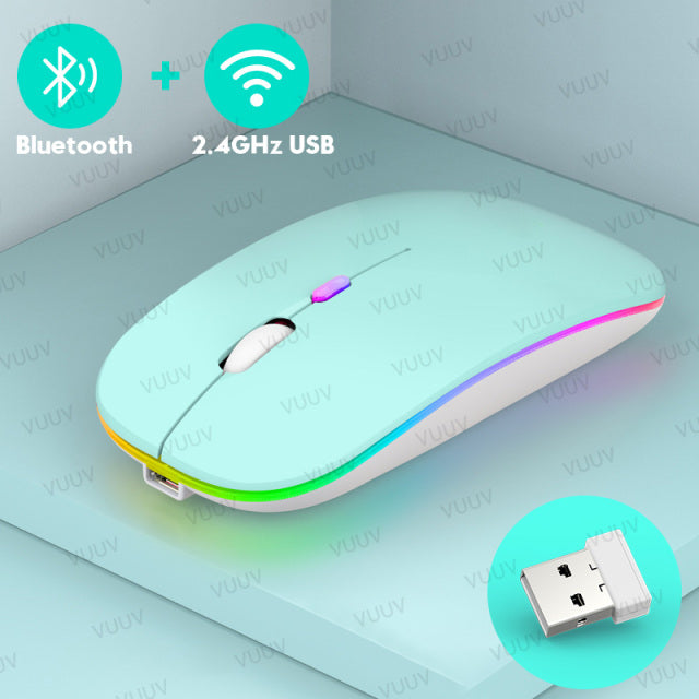 Bluetooth Wireless Mouse For Computer With RGB Backlight Rechargeable USB Mouse