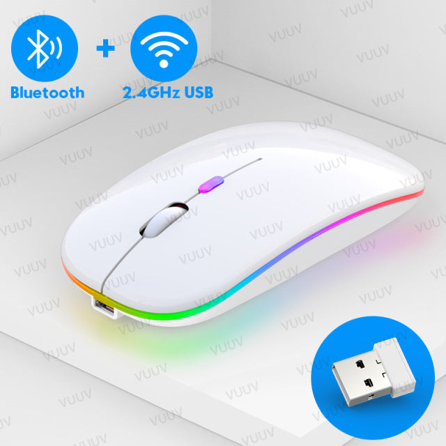 Bluetooth Wireless Mouse For Computer With RGB Backlight Rechargeable USB Mouse