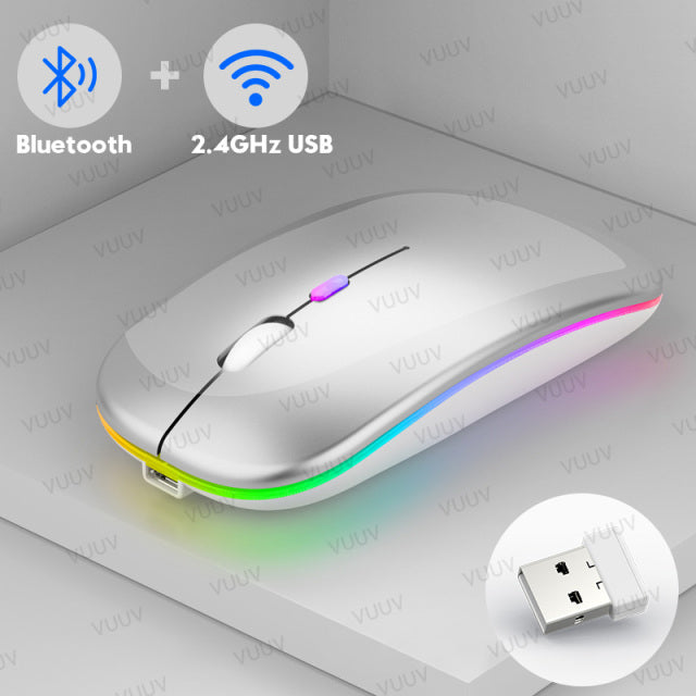 Bluetooth Wireless Mouse For Computer With RGB Backlight Rechargeable USB Mouse