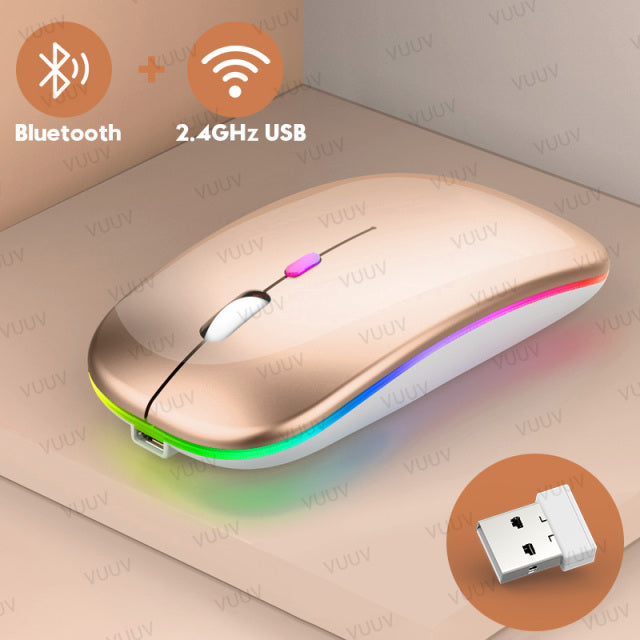 Bluetooth Wireless Mouse For Computer With RGB Backlight Rechargeable USB Mouse