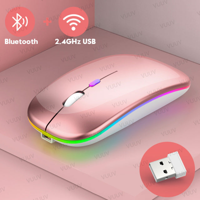 Bluetooth Wireless Mouse For Computer With RGB Backlight Rechargeable USB Mouse