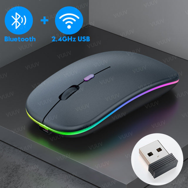 Bluetooth Wireless Mouse For Computer With RGB Backlight Rechargeable USB Mouse