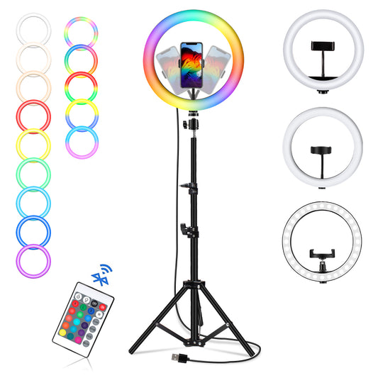 Ring Lamp RGB Colorful LED Ring Light with Tripod Stand Rainbow