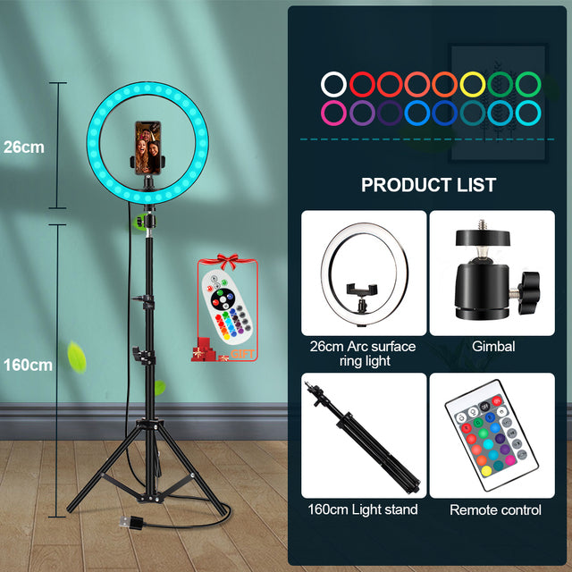 Ring Lamp RGB Colorful LED Ring Light with Tripod Stand Rainbow