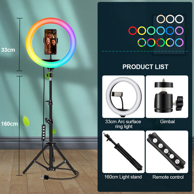 Ring Lamp RGB Colorful LED Ring Light with Tripod Stand Rainbow