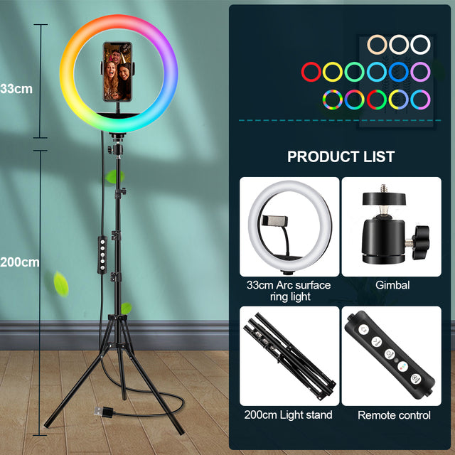 Ring Lamp RGB Colorful LED Ring Light with Tripod Stand Rainbow