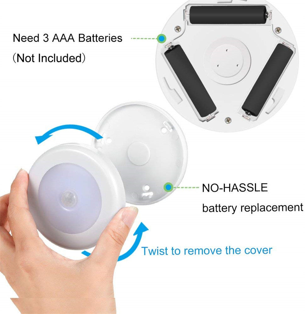 Wireless Round Motion Sensor LED Night Light Battery Powered Cabinet