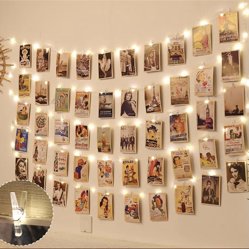 LED Photo String Lights USB Battery Powered Fairy Twinkle Lights with Clips for Hanging Pictures