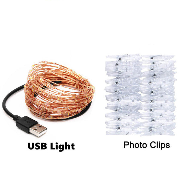 LED Photo String Lights USB Battery Powered Fairy Twinkle Lights with Clips for Hanging Pictures