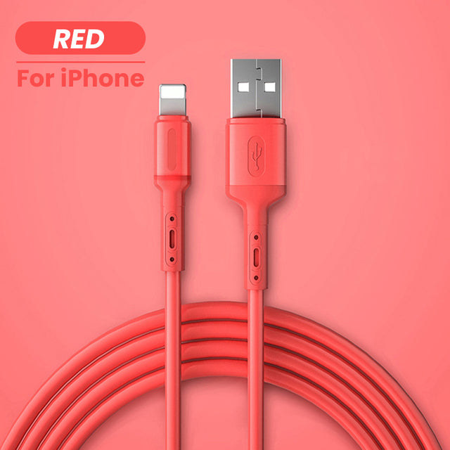 USB Cable For iPhone Fast Data Charging Charger USB Wire Cord Liquid Silicone Cable