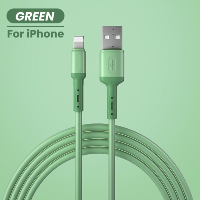 USB Cable For iPhone Fast Data Charging Charger USB Wire Cord Liquid Silicone Cable