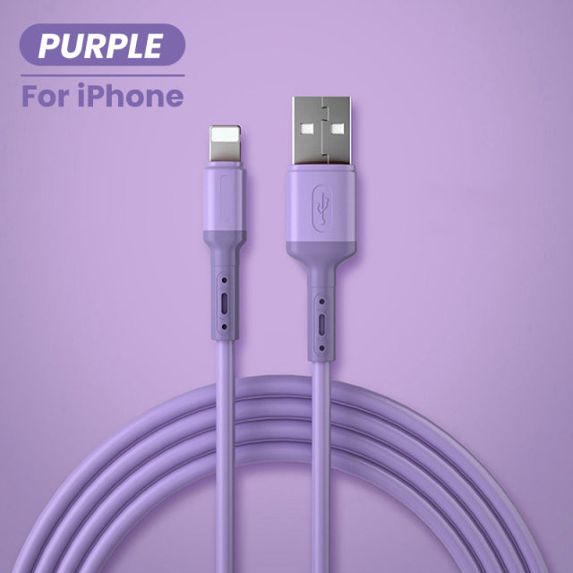 USB Cable For iPhone Fast Data Charging Charger USB Wire Cord Liquid Silicone Cable