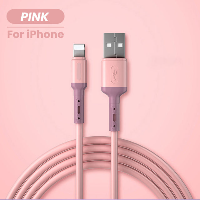 USB Cable For iPhone Fast Data Charging Charger USB Wire Cord Liquid Silicone Cable